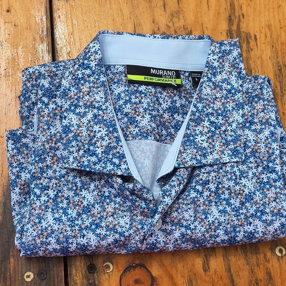 Performance Lightweight Blue Floral Men's Shirt Large Outdoors Party Casual - Picture 9 of 9